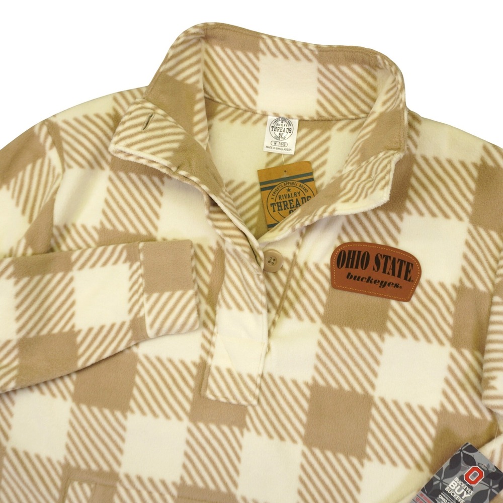 NEW Ohio State Buckeyes Rivalry Threads Fleece Pullover Women Medium Tan Plaid